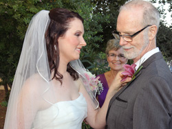 The bride before the civil wedding with her parents