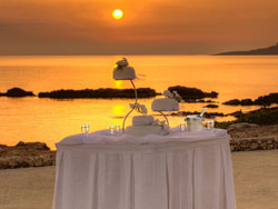 Cutting the wedding cake at Sunset Wedding